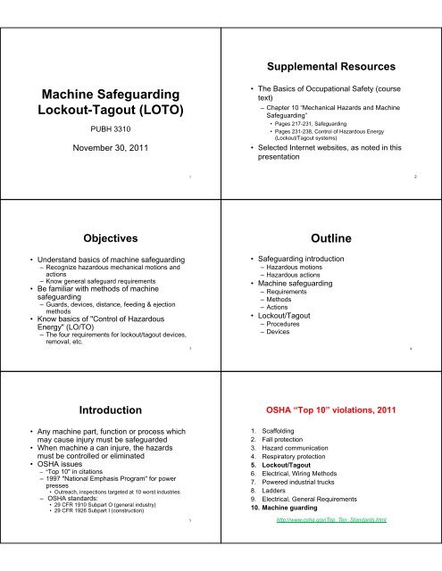 Machine Safeguarding and Lock-out / Tag-out