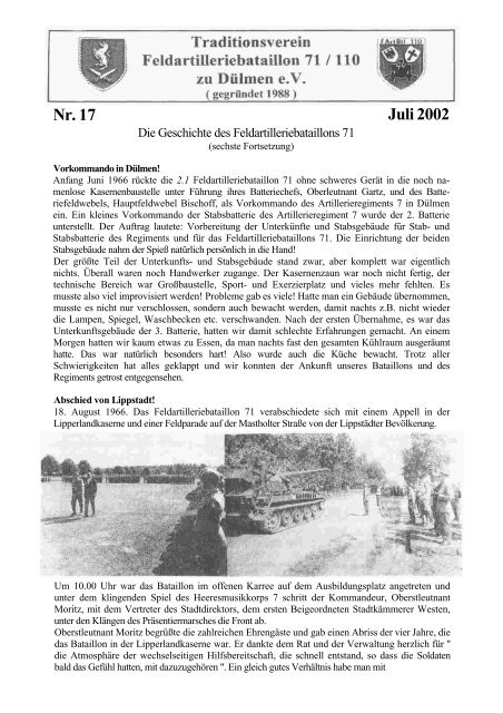 Juli 2002 Nr. 17 - Traditionsverband Rheinisch - Westfälische Artillerie