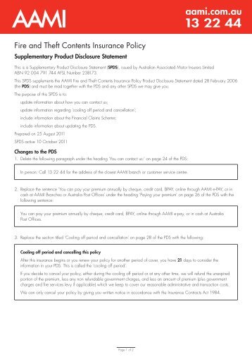 Supplementary Product Disclosure Statement - AAMI