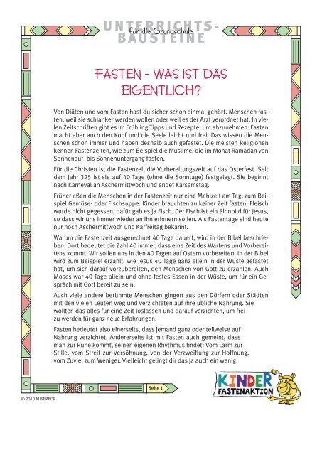 Unterrichts Bausteine Kinderfastenaktion