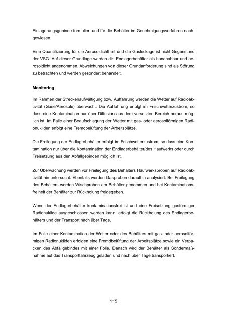 Endlagerauslegung und -optimierung, Bericht zum ... - PTKA - KIT
