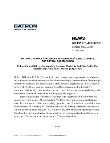 BASED CONTROL FOR DATRON CNC - Datron Dynamics Inc.