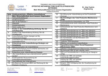 TRAINING UND QUALIFIZIERUNG EFFEKTIVE INSTANDHALTUNG ...