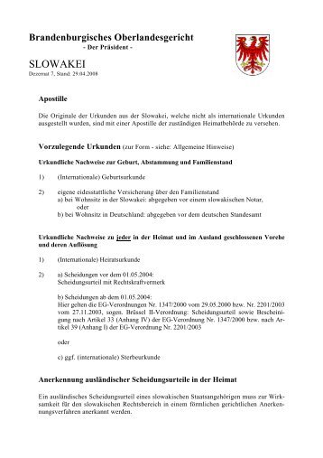SLOWAKEI - Brandenburgisches Oberlandesgericht