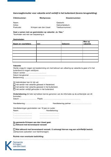 Meldingsformulier verzoek om toestemming vakantie buitenland