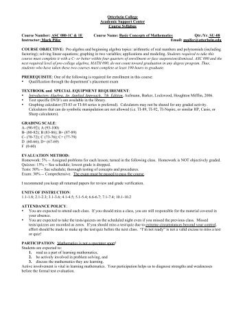 ASC 080-1C & 1E Course Name: Basic Concepts of Ma - Otterbein