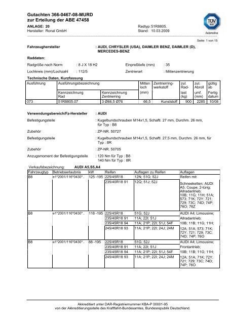 Gutachten 366-0467-08-MURD zur Erteilung der ABE 47458