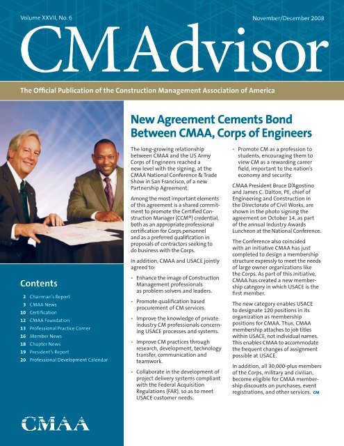 New Agreement Cements Bond Between CMAA, Corps of Engineers