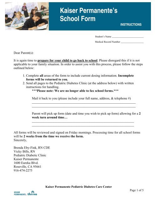 Kaiser Permanente S School Form Permanente Net