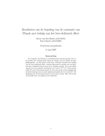 Resultaten van de bepaling van de constante van Planck met ...