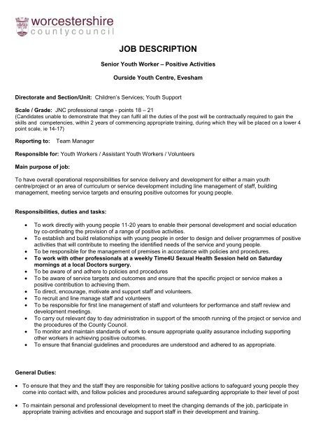 Senior Youth Worker Job Description - Worcestershire County Council