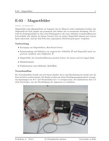 E-03 – Magnetfelder - II. Physikalisches Institut, Universität zu Köln