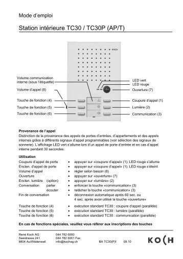 TC:Bus/ Mode d'emploi Station intÃ©rieure TC30(P) - RenÃ© Koch AG