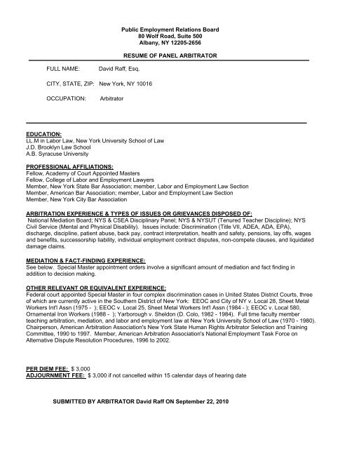 Perb David Raff - NYS Public Employment Relations Board (PERB) - New ...