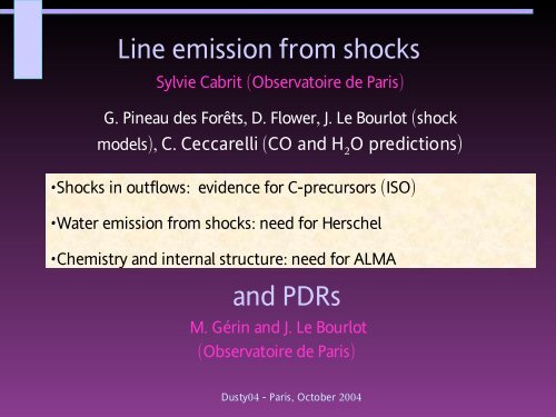 Line emission in shocks and PDR - Observatoire de Paris