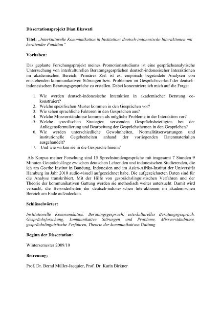 Dissertationsprojekt Dian Ekawati Titel: âInterkulturelle - UniversitÃ¤t ...