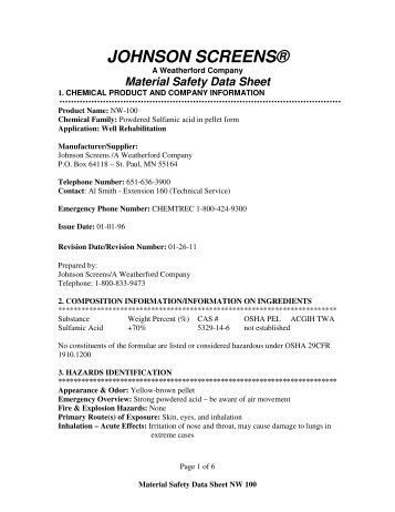 NW-100 MSDS Sheet.pdf - Johnson Screens