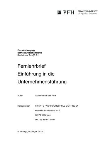 EinfÃ¼hrung in die UnternehmensfÃ¼hrung - PFH Private Hochschule ...