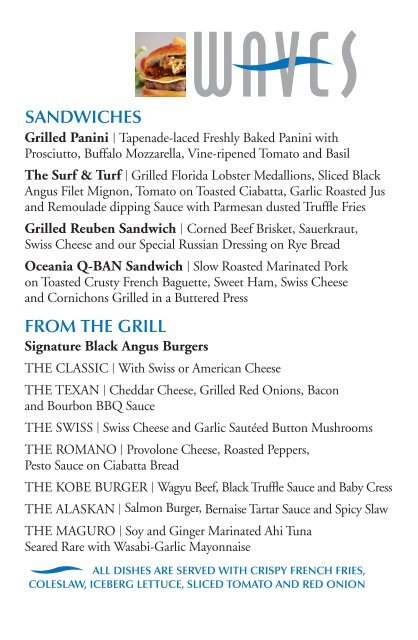 Sample Waves Menu - Oceania Cruises