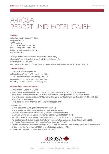 A-ROSA RESORT UND HOTEL GMBH - Resort A-Rosa