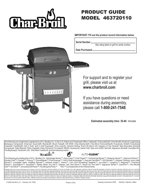 Product Guide Model 463720110 Char Broil Grills