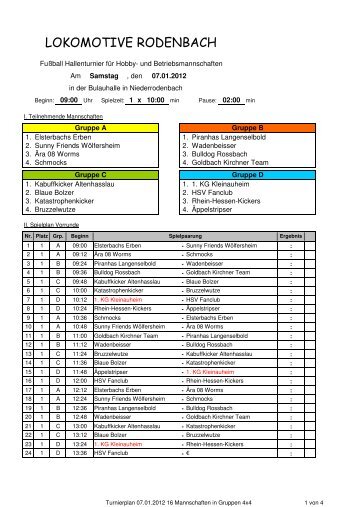 Turnierplan 07.01.2012 16 Mannschaften in Gruppen 4x4