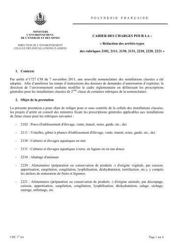 Cahier des charges 1er lot - Direction de l'environnement de la ...