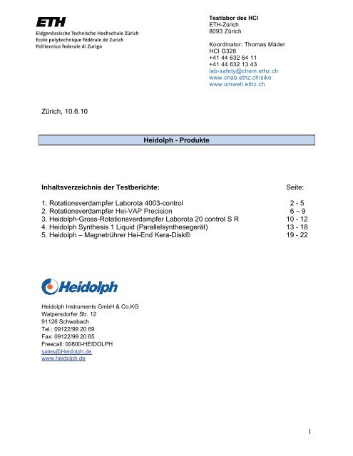 Heidolph Produkte 2010 (pdf, 9.0 MB) - Umwelt - ETH ZÃ¼rich