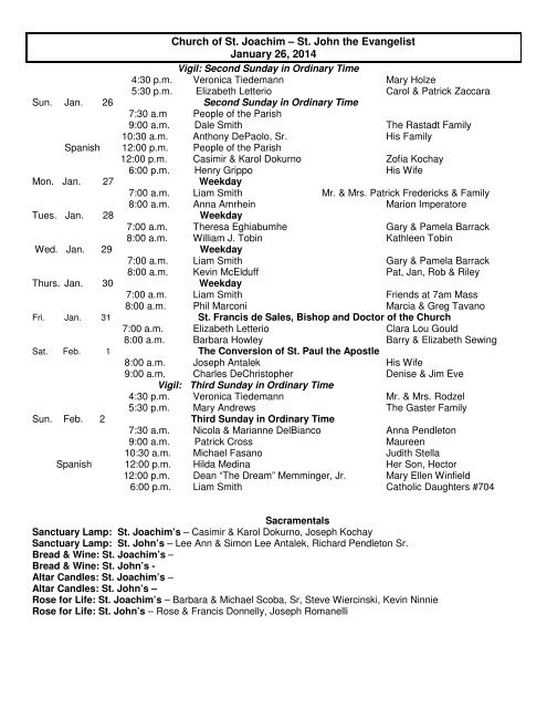 Current Bulletin - Church of St. Joachim - St. John the Evangelist