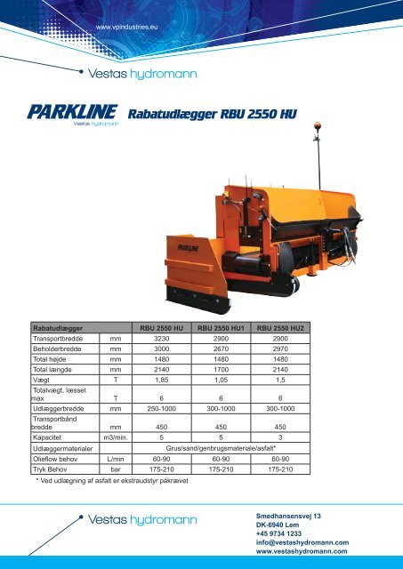 Brochuremateriale RabatudlÃ¦gger RBU 2550HU ... - VP Industries