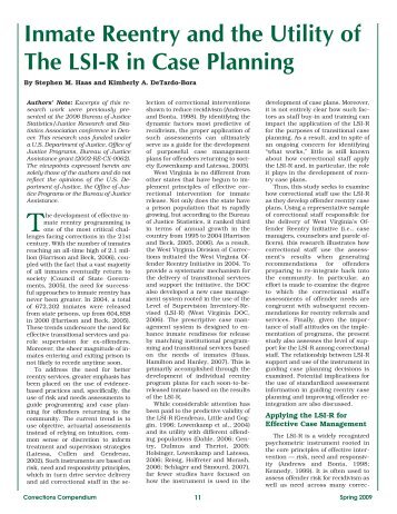 Inmate Reentry and the Utility of The LSI-R in Case Planning