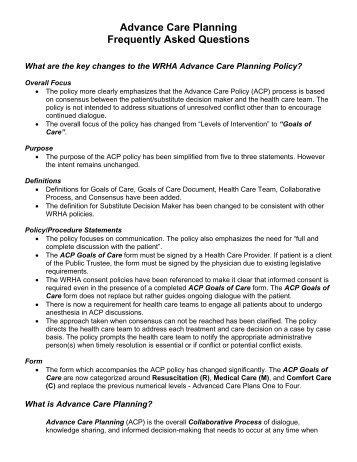 Advance Care Planning Frequently Asked Questions