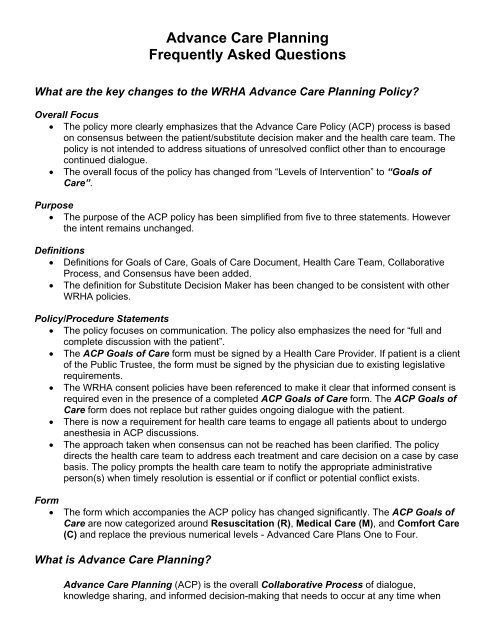 Advance Care Planning Frequently Asked Questions