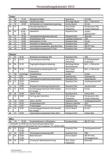 Veranstaltungskalender 2013_a - Gemeinde Felm