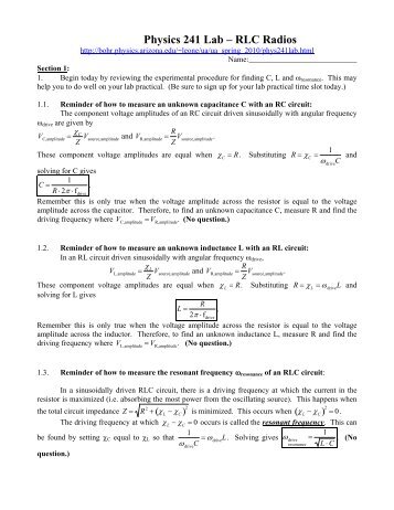 Physics 241 Lab â RLC Radios