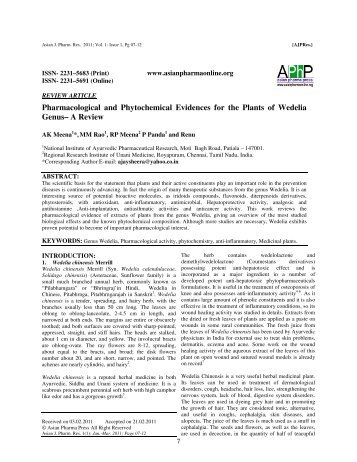 Pharmacological and Phytochemical Evidences for the Plants of ...