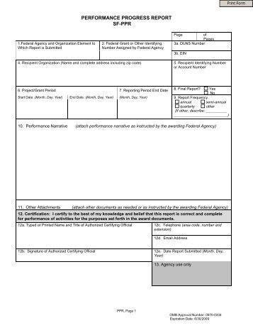 PERFORMANCE PROGRESS REPORT SF-PPR