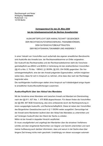 Auskunftspflicht Ã¼ber den Ablauf des Mandates