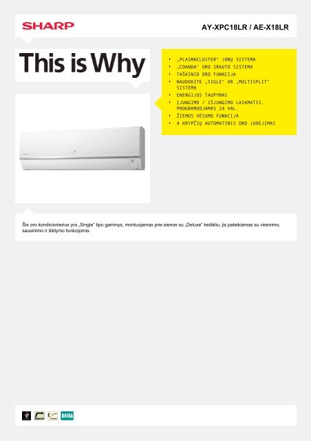 AY-XPC18LR / AE-X18LR-VÄsinantis oro kondicionierius ... - Sharp