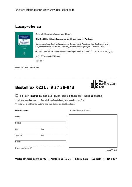 Leseprobe zu Bestellfax 0221 / 9 37 38-943 - Verlag Dr. Otto Schmidt