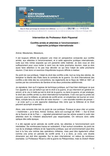 1 Intervention du Professeur Alain Piquemal Conflits armÃ©s et ...