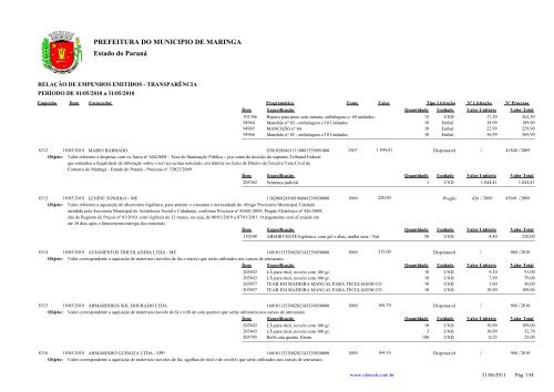 Empenhos Emitidos - Maio - Prefeitura - MaringÃ¡