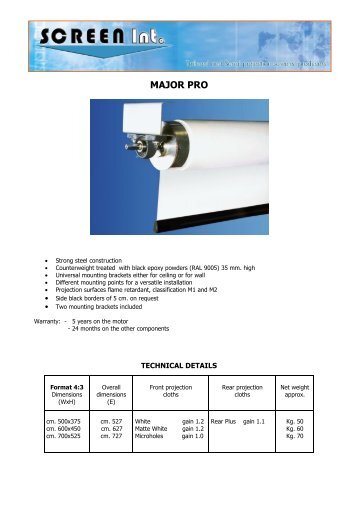 DATA SHEET MAJOR PRO - Projector Discount