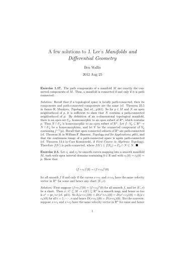 A few solutions to J. Lee's Manifolds and Differential Geometry
