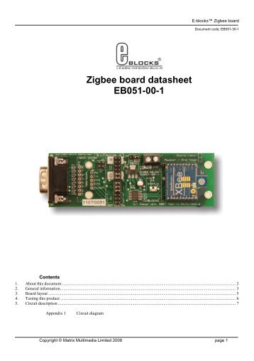 Zigbee board datasheet EB051-00-1 - Matrix Multimedia Ltd