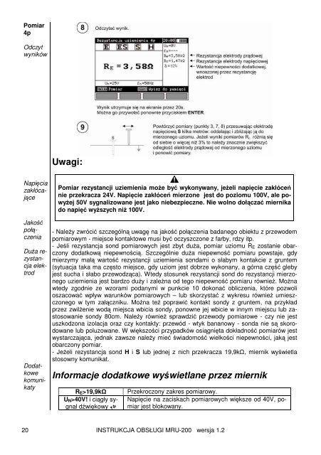 INSTRUKCJA OBSŁUGI MIERNIK REZYSTANCJI UZIEMIE MRU-200