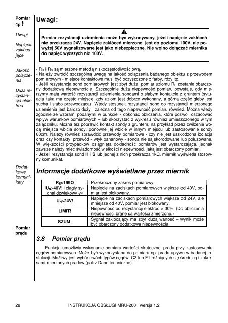 INSTRUKCJA OBSŁUGI MIERNIK REZYSTANCJI UZIEMIE MRU-200