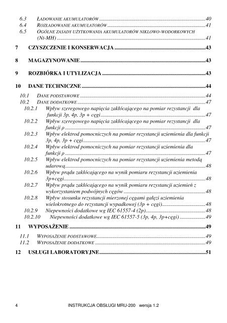 INSTRUKCJA OBSŁUGI MIERNIK REZYSTANCJI UZIEMIE MRU-200