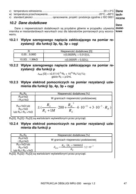 INSTRUKCJA OBSŁUGI MIERNIK REZYSTANCJI UZIEMIE MRU-200