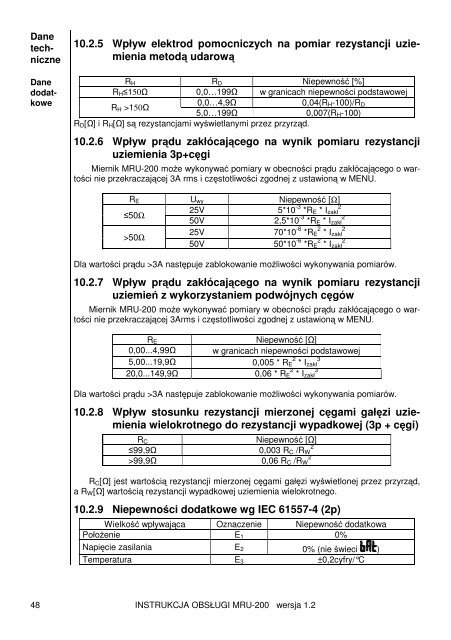 INSTRUKCJA OBSŁUGI MIERNIK REZYSTANCJI UZIEMIE MRU-200